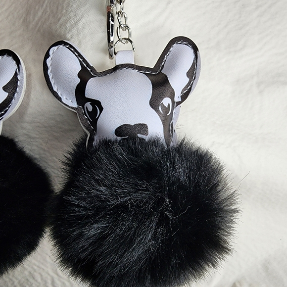 Boston Terrier / French Bulldog Dog Keychains Pom Pom Black White Set of 2 NWOT - Picture 11 of 15